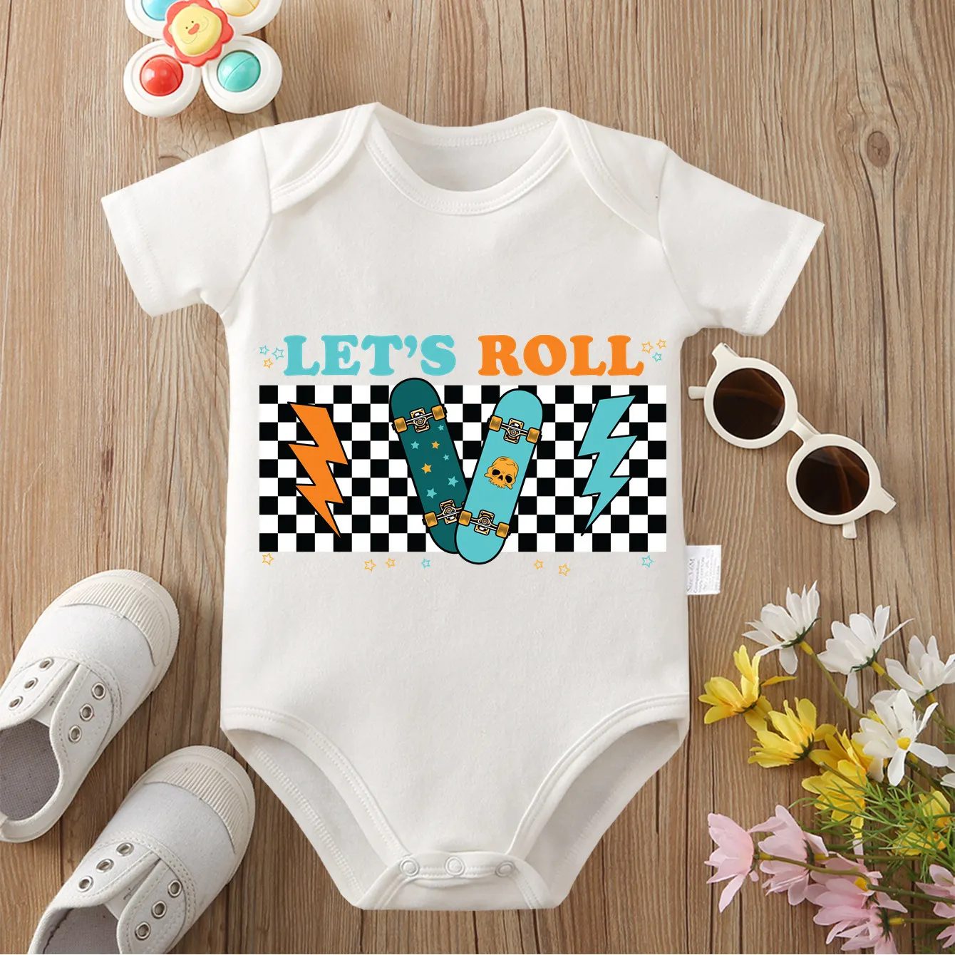 

100% Cotton Skateboarding Kid Exquisite Print Bodysuit Comfortable Onesie Cloths for Baby Jumpsuit for 0 To 12 Months Newborn