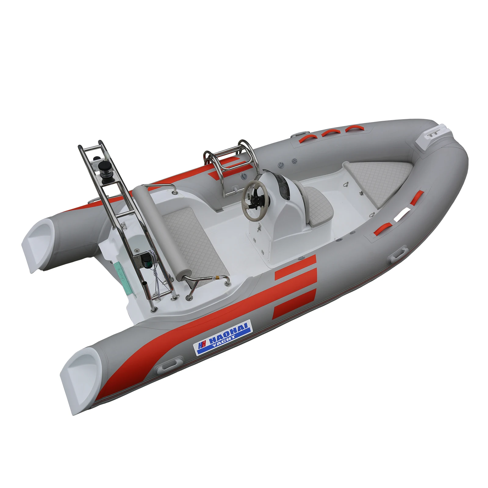 CE Certified 430cm Rib Inflatable Fiberglass Electric Stable High-Speed Fishing Rowing Boat 1.2mm PVC Hypalon Engine Rescue