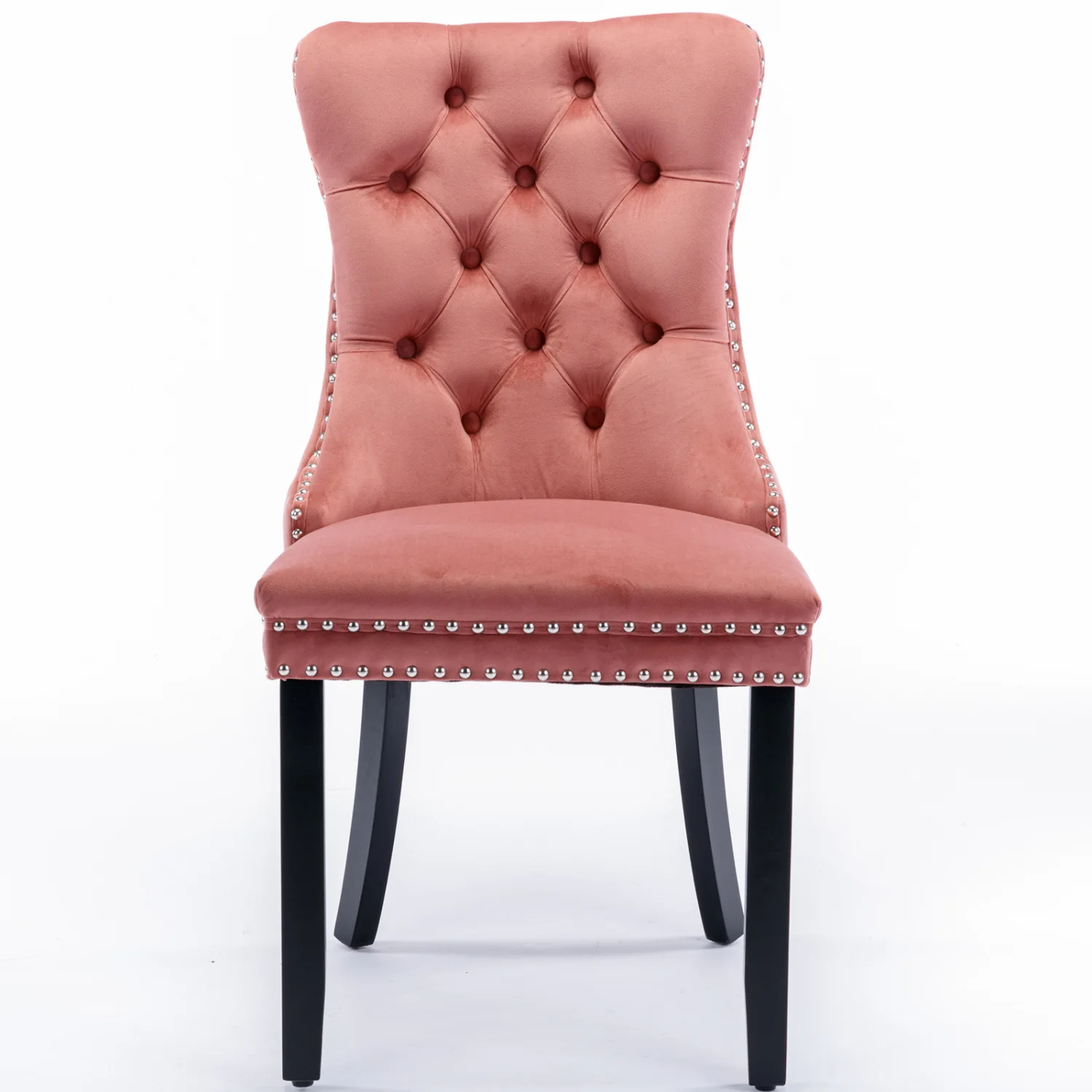 

Modern Velvet Upholstered Dining Chair Set with Wood Legs, Nailhead Trim - Pink