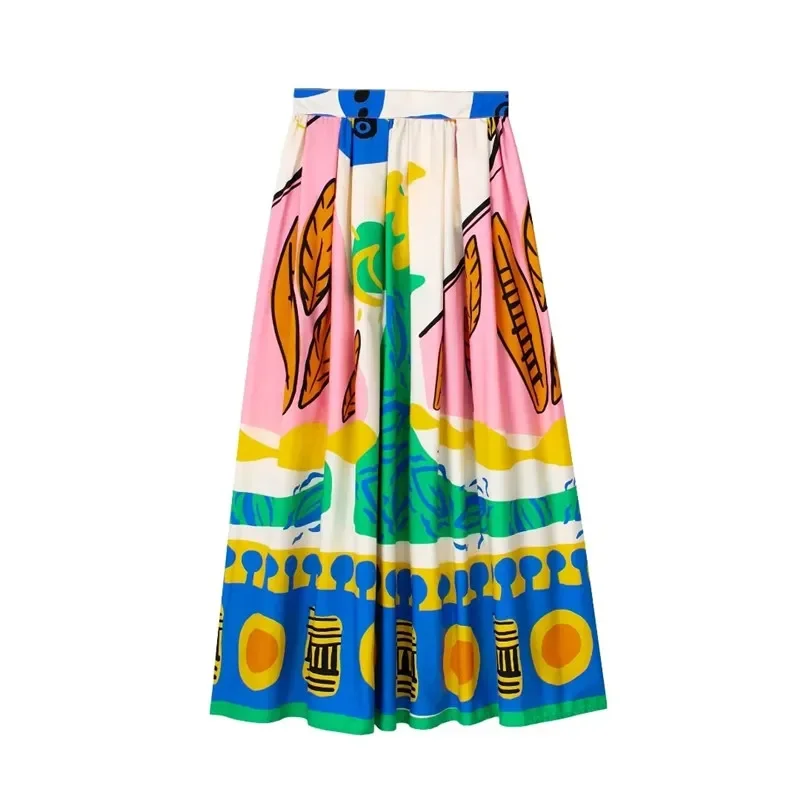 Printed Long Skirts For Women Fashion 2023 Pleated Midi Skirt Woman High Waist Skirt Sets Streetwear Summer Beach Skirt