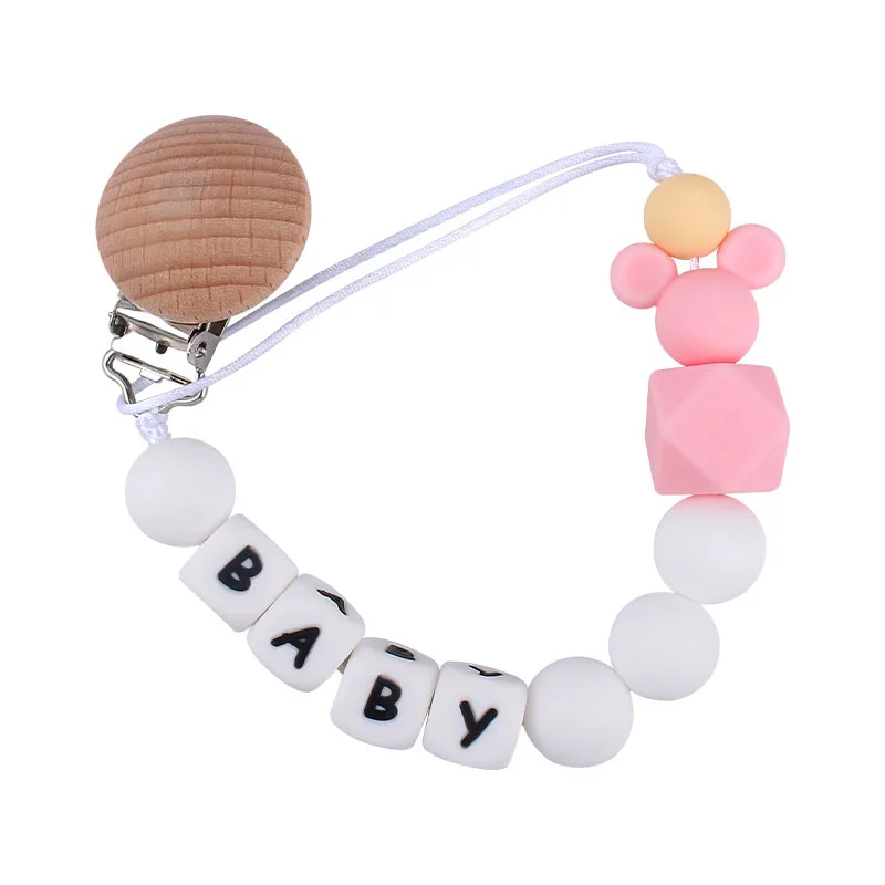 Custom Personalized Name Baby Cartoon Pacifier Clip Chains Silicone Beads Teethers Dummy Nipple Holder Clips Newborn Accessories