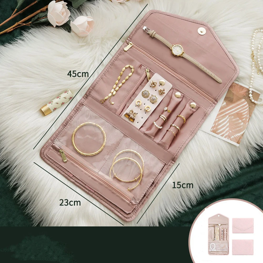 Multiple Jewelry Storage Organizer Bracelet Earrings Accessories Carrying Bag Necklace Brooch Rings Travel Folding Roll Pouch