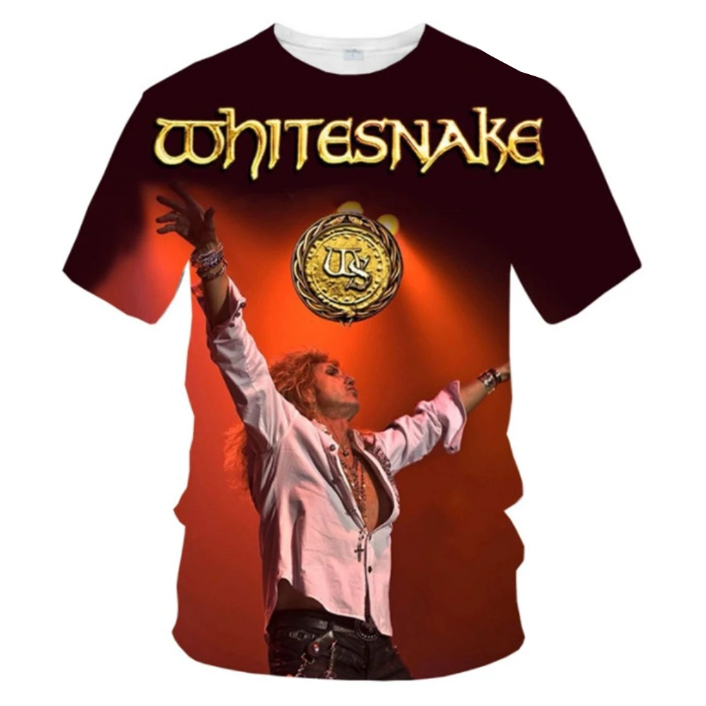 New Summer Hot Sale Whitesnake Men's/women's Fashion 3D Printing T-shirt Short-sleeved Tops