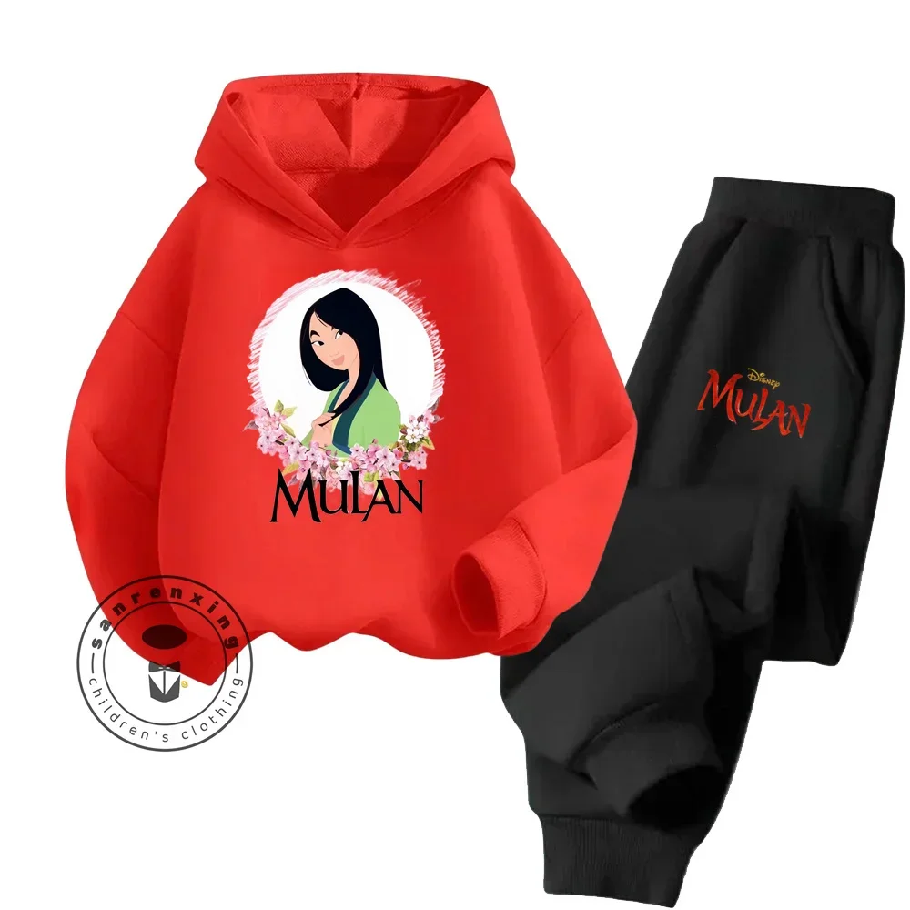 2024 Hot Children\'s Mulan Themed Fashion Wear with Comfy Loose Fit Sweatshirts Solid Colors New Casual Cute Hoodie Tracksuit