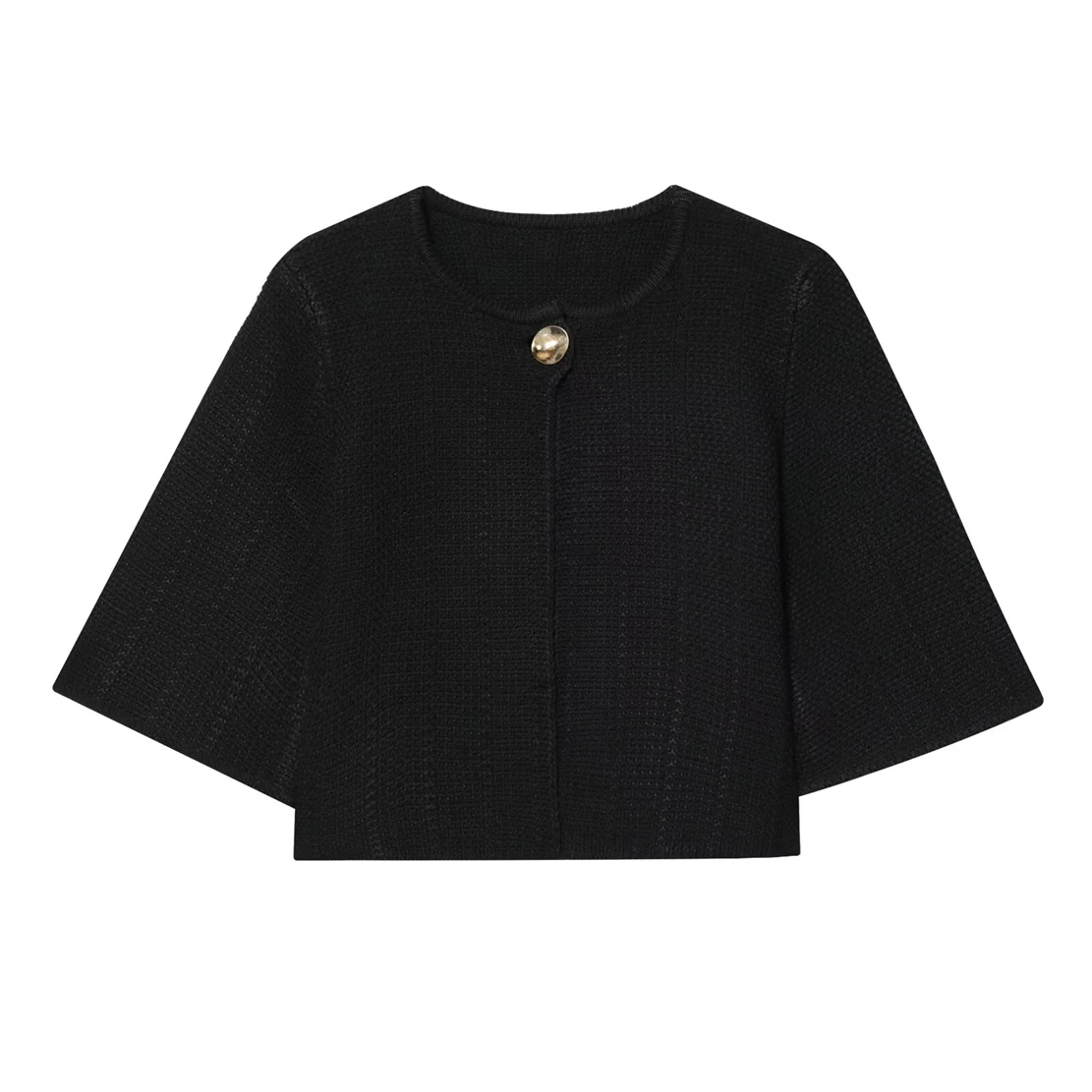 

Женский короткий вязаный кардиган с акцентами на пуговицах, рукавами три четверти, изысканный элегантный дизайн, чтобы поднять ваш стиль