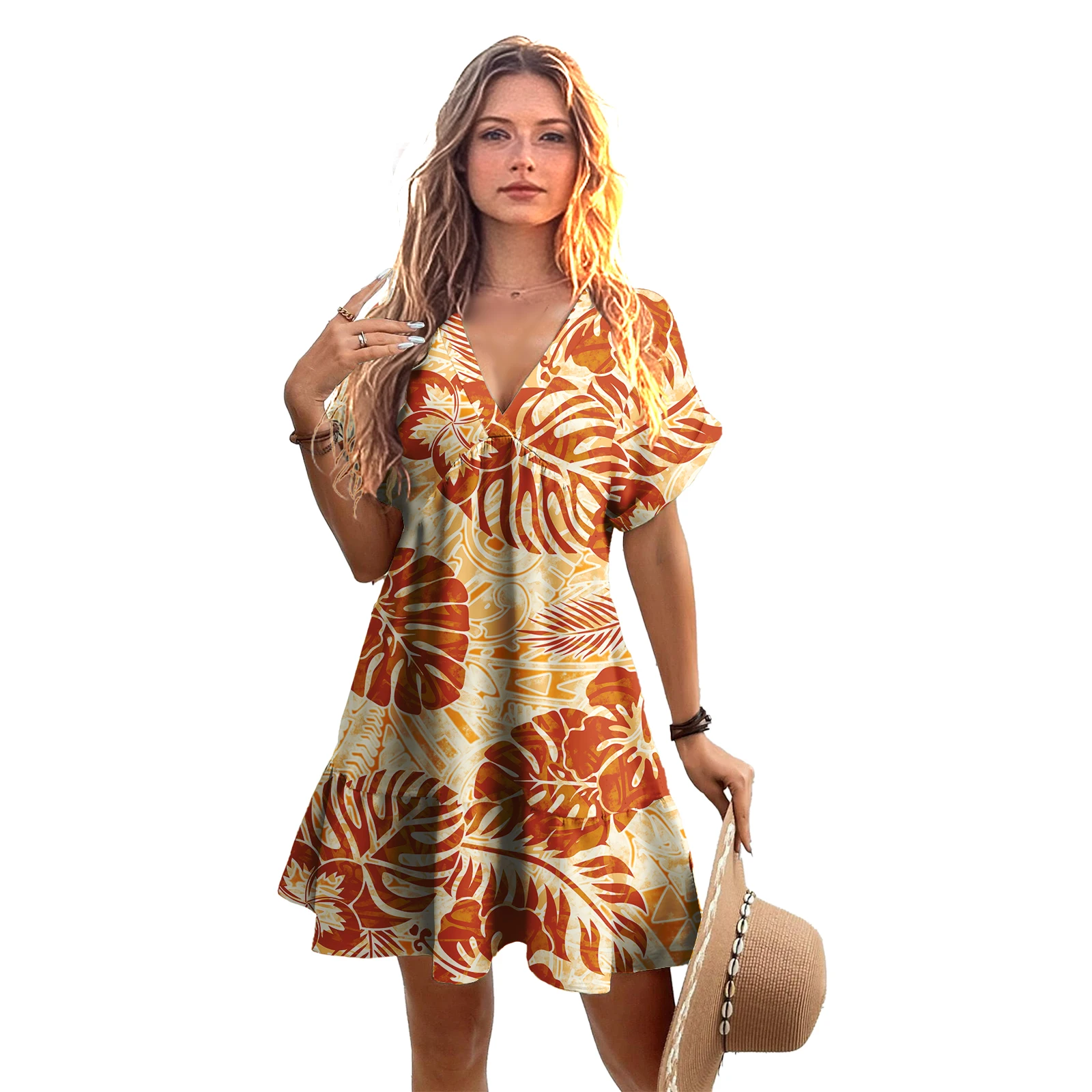 

Customized Plus Size Ladies Casual Puletasi Polynesian Dress Flower Print Design Tonga Samoan Hawaiian Dresses