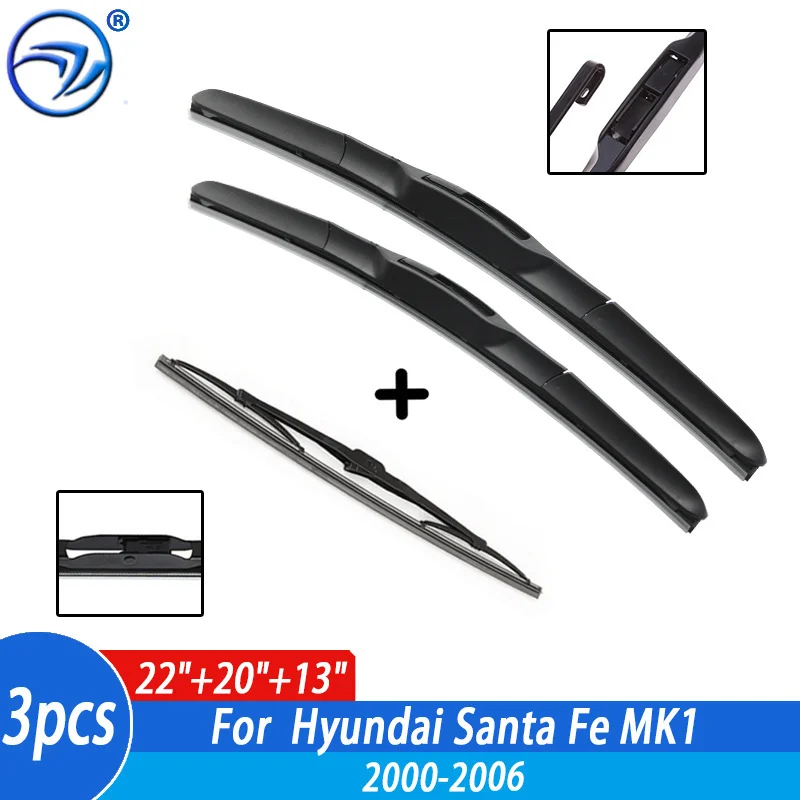 Wiper Front & Rear Wiper Blades Set For Hyundai Santa Fe MK1 2000 01 02 03 04 05 06 Windshield Windscreen Window 22