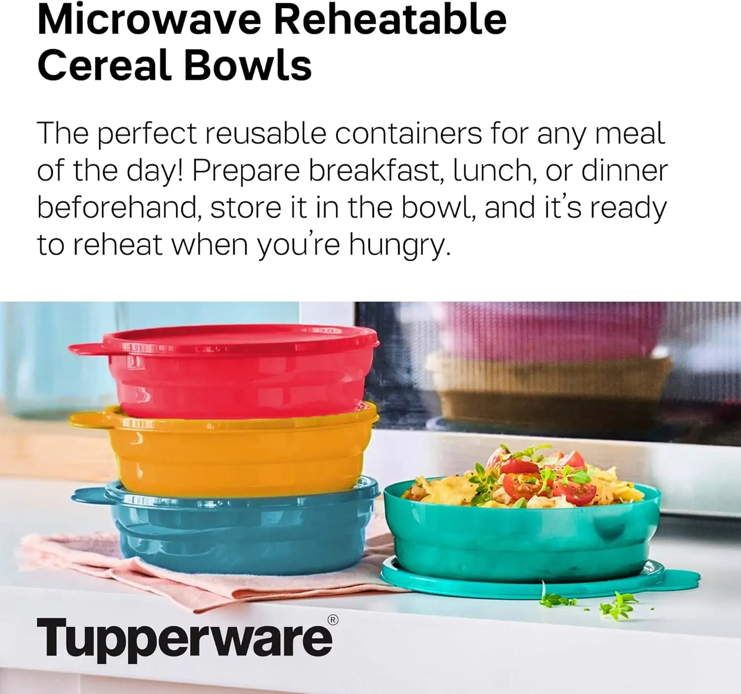 Brand Microwave Reheatable Cereal Bowls (500mL/2 Cup) + Lids - Dishwasher Safe & BPA Free - Airtight, Leak-Proof Food  Conta