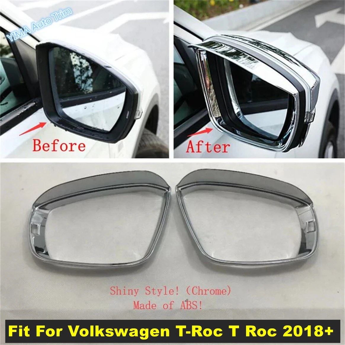 ABS Auto Rearview Mirror Rain Eyebrow Deflector Blades Frame Accessories Cover Trim For Volkswagen T-Roc T Roc 2018 - 2024