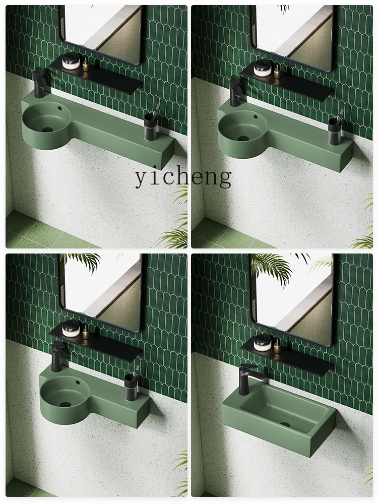 YY Ceramic Wall-Mounted Washbasin Green Wash Basin Stand Wall-Hung Basin Balcony Wall-Mounted