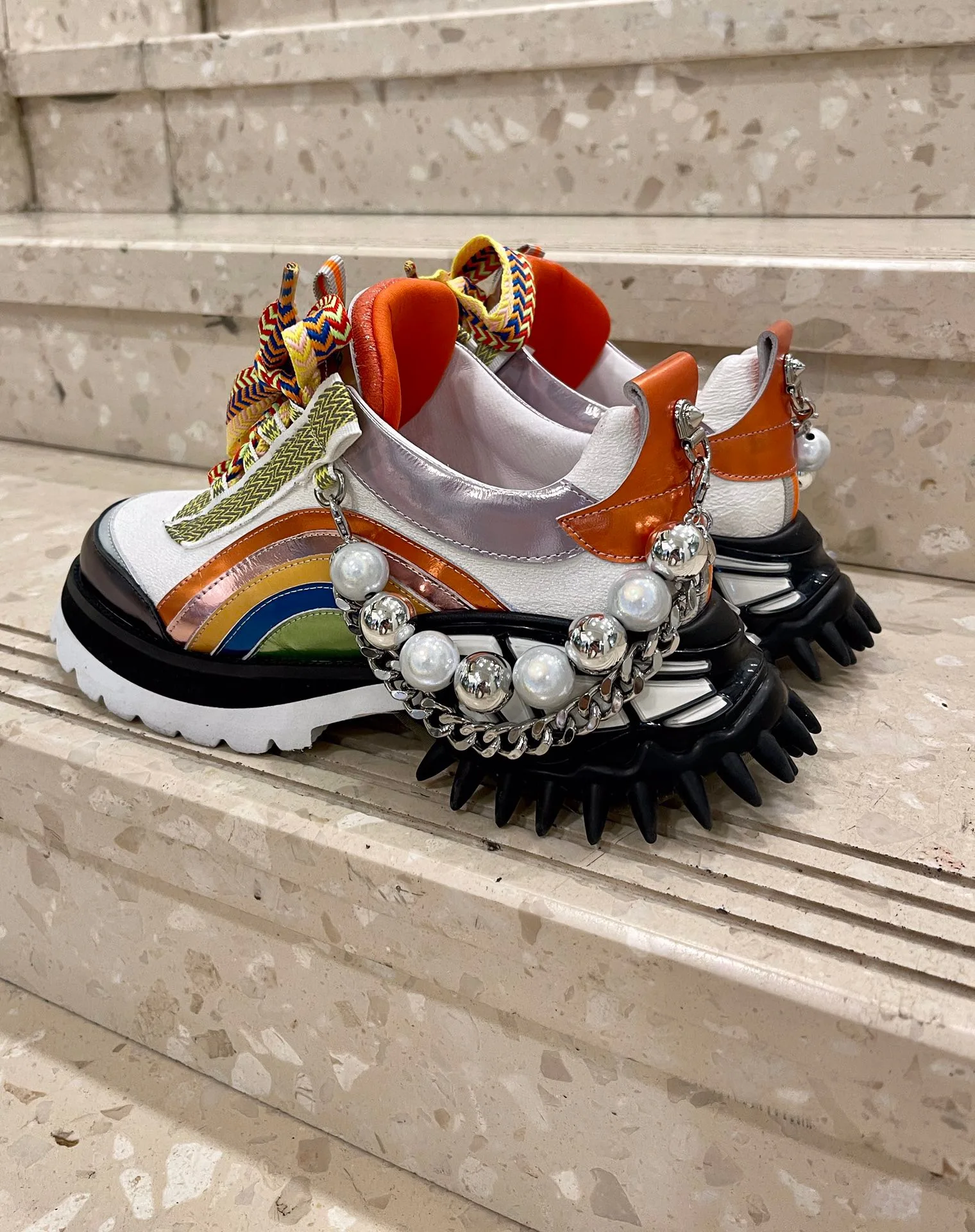 Women Chunky Shoes Europe Station Genuine Leather Female Platform Sneakers 2023 Spring Autumn Ins Luxury Brand Designer Chain