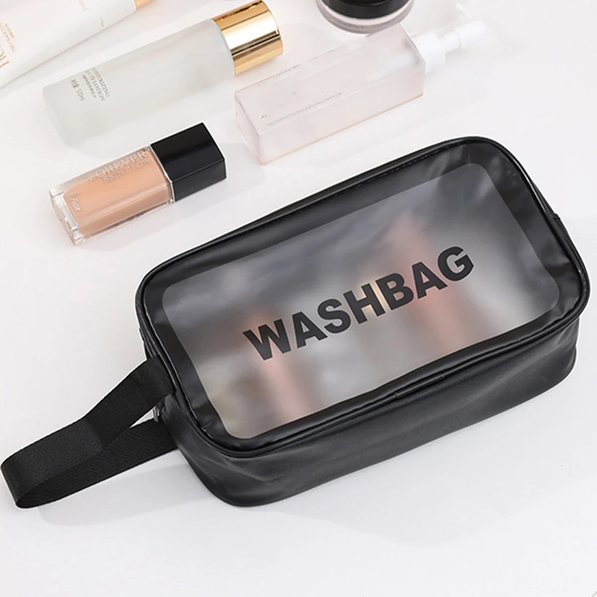 PVC Makeup Bag Transparent Large Capacity Bath Bag PU Waterproof Portable Toilet Bag Women's Handheld Travel Storage Bag