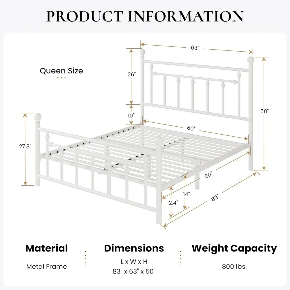 Metal Platform Bed Frame/Victorian Headboard and Footboard/Steel Slats Mattress Foundation,Bed Frame