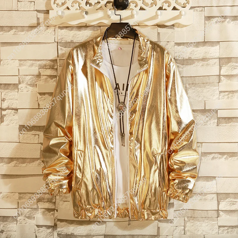 New Metallic Luster Casual Jackets for Men and Women Teenagers Disco Shiny Performance Clothes Fashionable Retro Loose Jackets