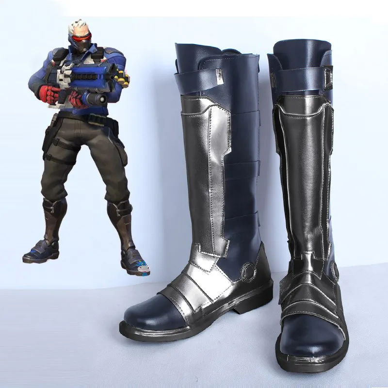 Overwatch Soldier 76 Cosplay Shoes Boots Halloween Costume Accessories Props Made