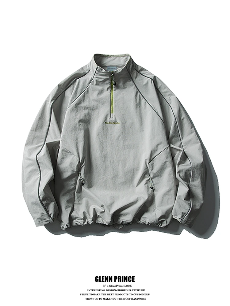 

Мужская ветрозащитная куртка-толстовка GPstudio с короткой молнией, быстросохнущая, тонкая, с капюшоном, спортивная верхняя одежда из полиэфирного волокна, длинная, с рукавами.