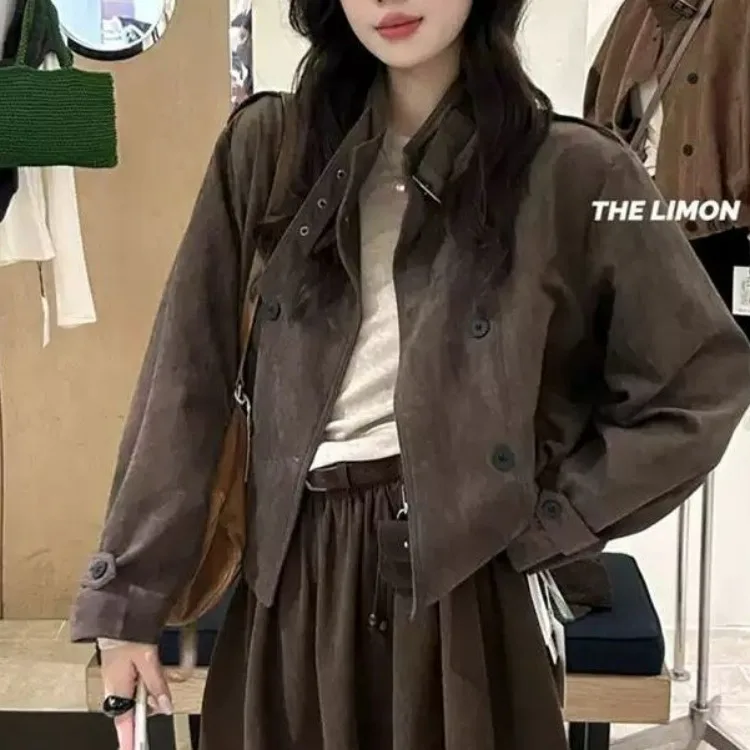 Laid-back Deer Hide Velvet Jacket Short Casual Stand Collar Top Women's Autumn Workwear Comfortable Loose Fit Standard Style