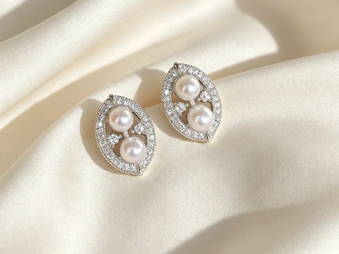 Certificate 925 Sliver Double Natural Round Aurora Freshwater Pearl 4-5mm Stud Earring Full Diamond Leaf Ear Huggie Fine Jewelry