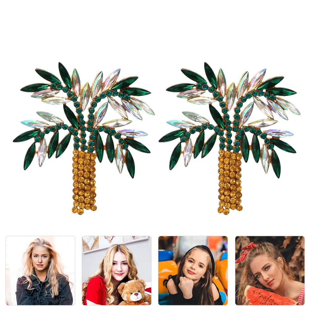 

1 Pair Rhinestone Coconut Tree Earrings Fashion Ear Studs For Women Alloy Leaf Dangle Earrings Holiday Gift Accessory