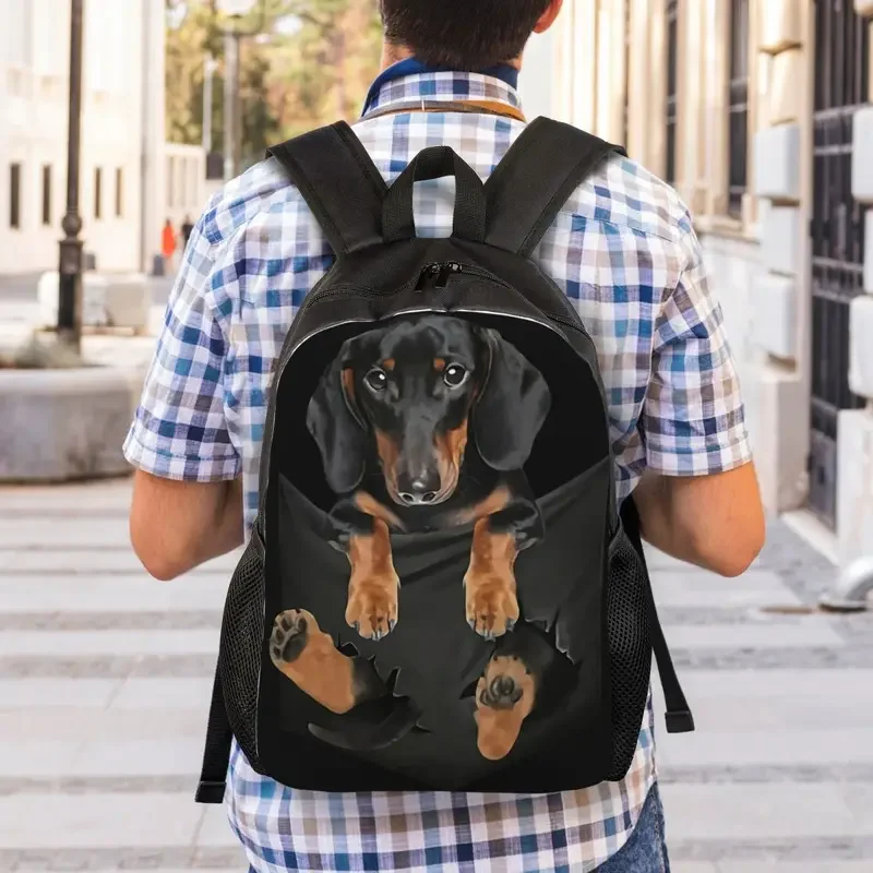 Custom Funny Dachshund Backpack para Homens e Mulheres, College School, Students Bookbag, Fits 15 "Laptop, Salsicha, Badger, Wener Dog Bags