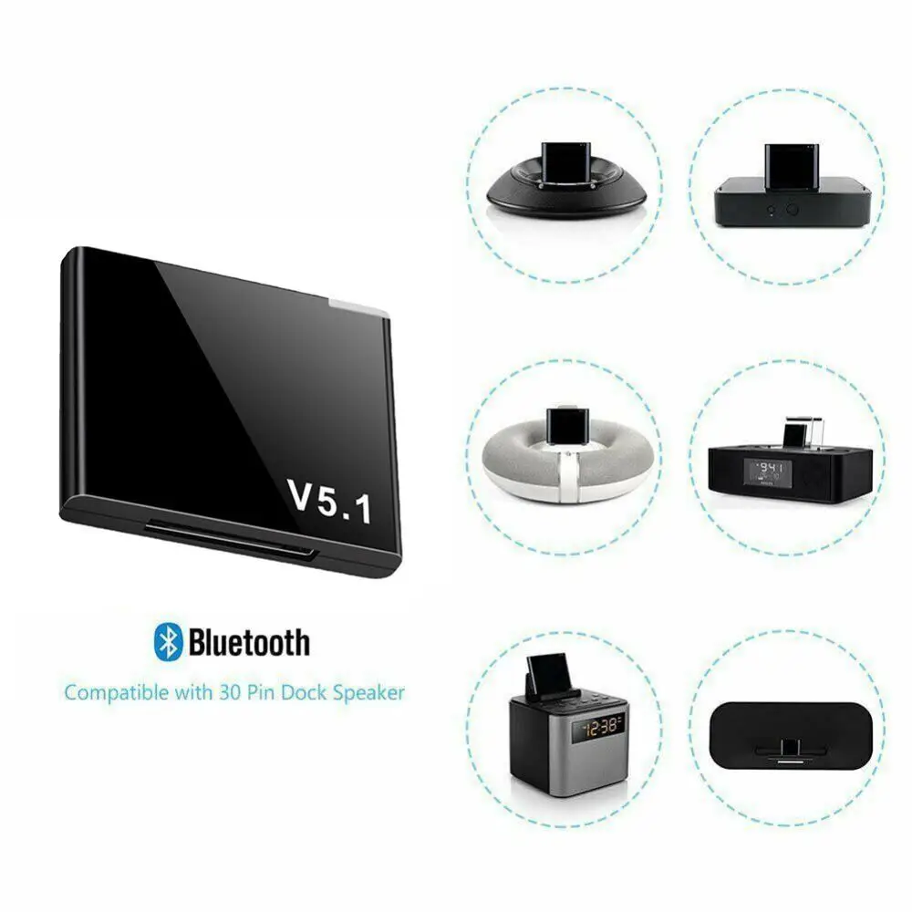 Mini altoparlante Stero per iPod/iPhone Ricevitore audio 5.1 compatibile con Bluetooth Adattatore musicale a 30 pin