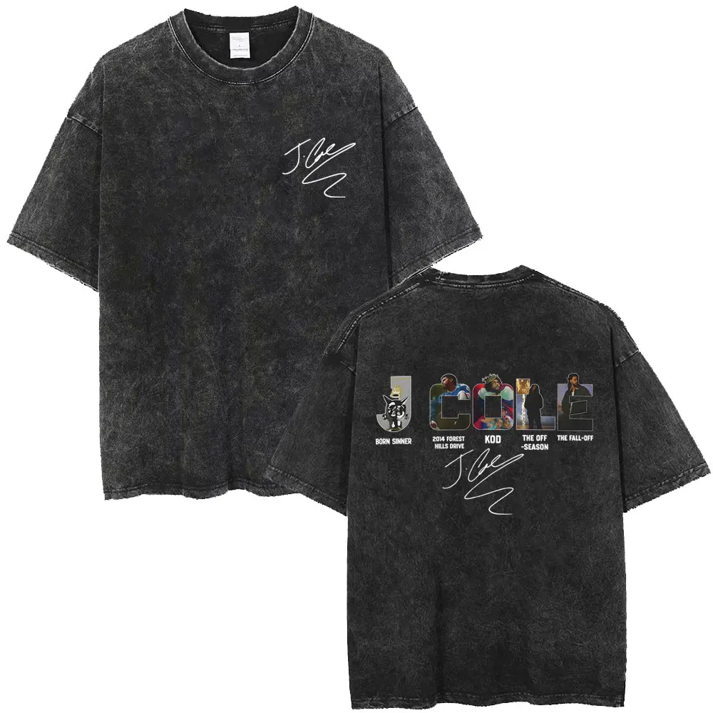 Rapper J.Cole Music Album Cover Vintage Washed T Shirt The Fall Off World Tour 2026 T-shirt Men's Women Hip Hop Oversized Tshirt
