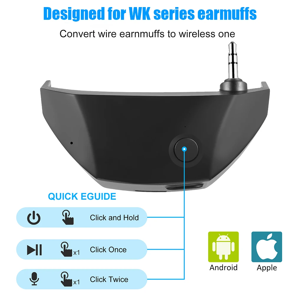 

Promotion WK Bluetooth Adapter Design for Walker's series Shooting Earmuffs Convert Wire Headphone to Wireless One for Hunting