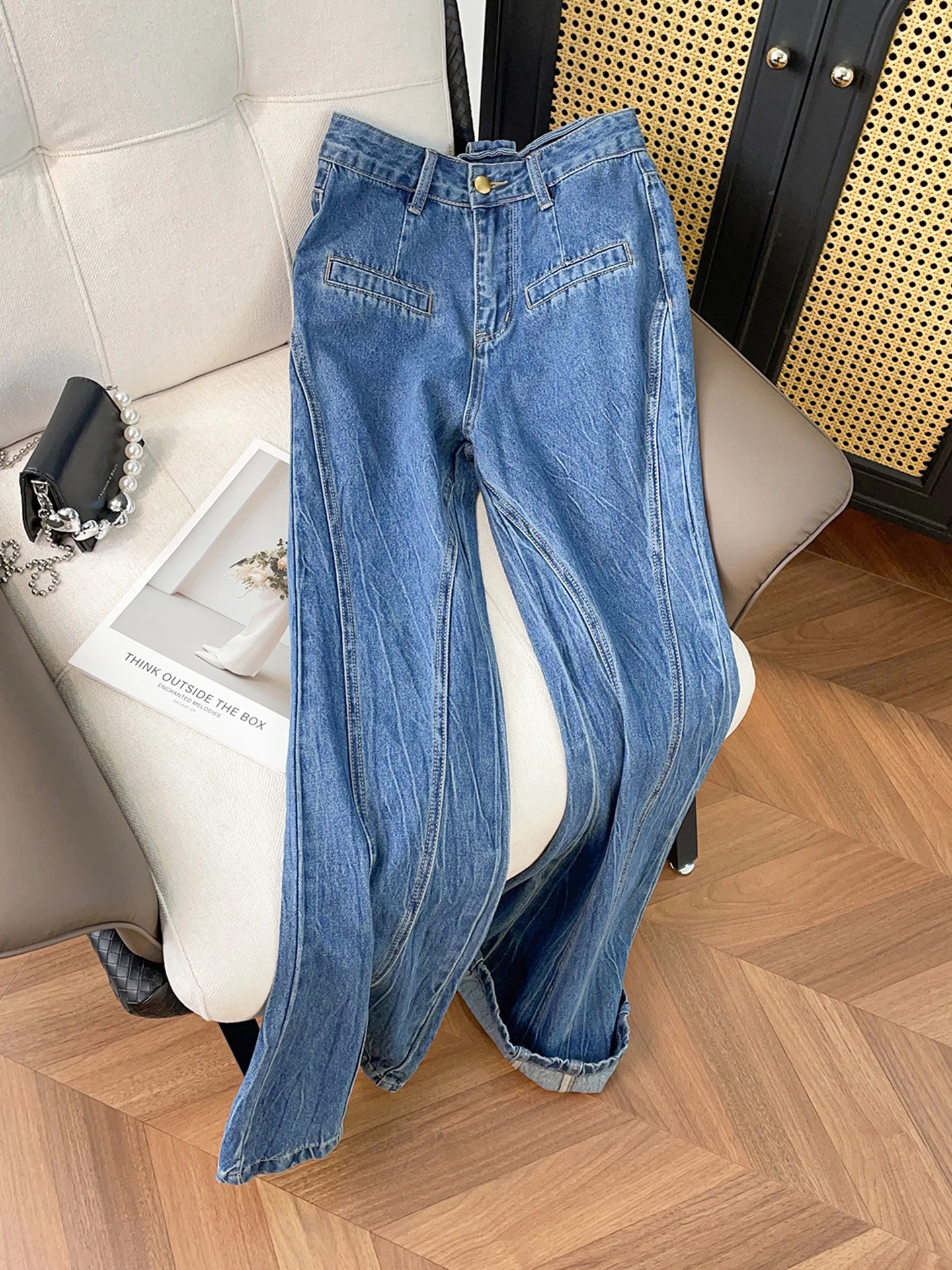 

High Waist Straight Leg Jeans Faionable Versatile Distred Denim High End Women's Autumn Winter New Sle Korean Sle