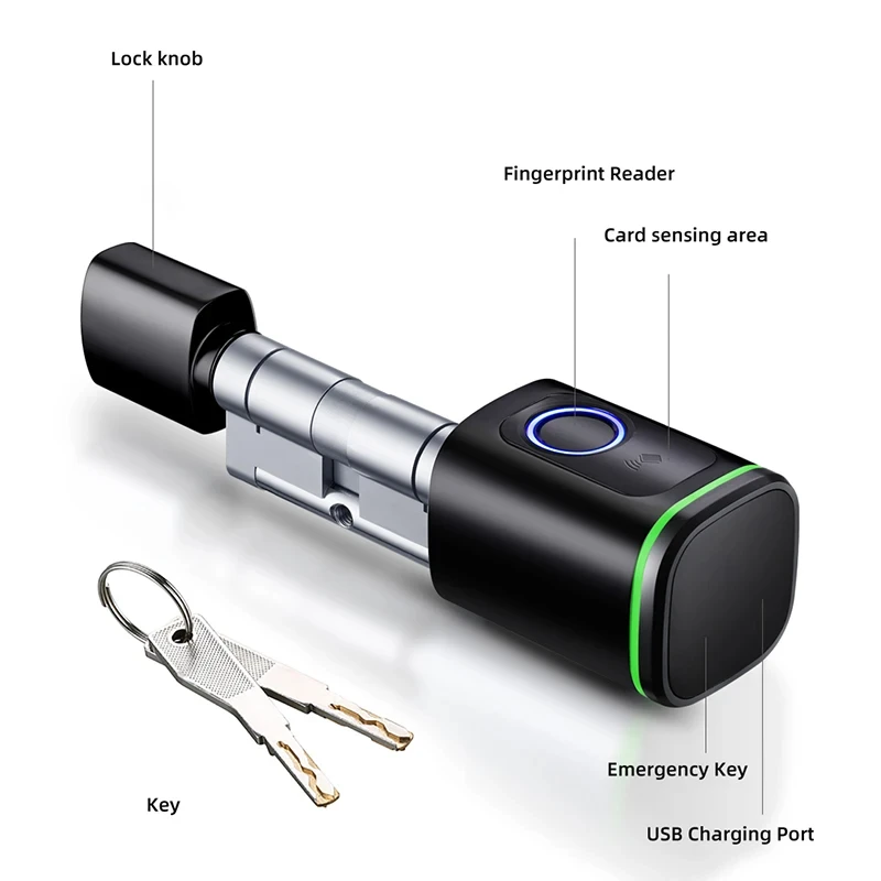 MIUCDA Tuya DIY Cylinder Core BLE Smart Electronic Door Lock Fingerprint/Smart Card/Password/Key Unlock/USB Emergency Charge