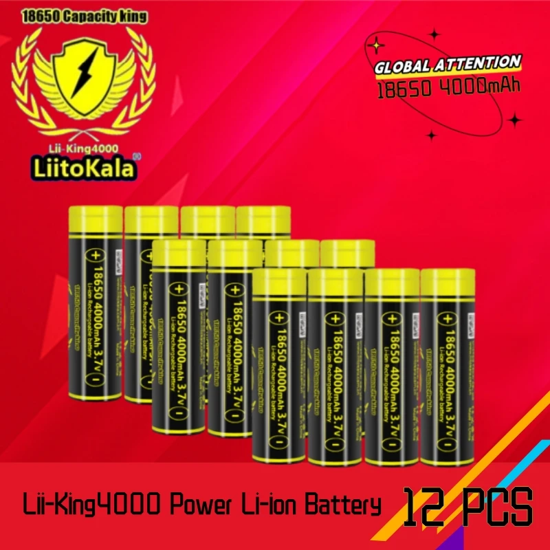 

12PCS LiitoKala 18650 4000mah 3.7V High discharge 18650 Battery 12A Rechargeable High Drain Battery or Box Mod flashlight