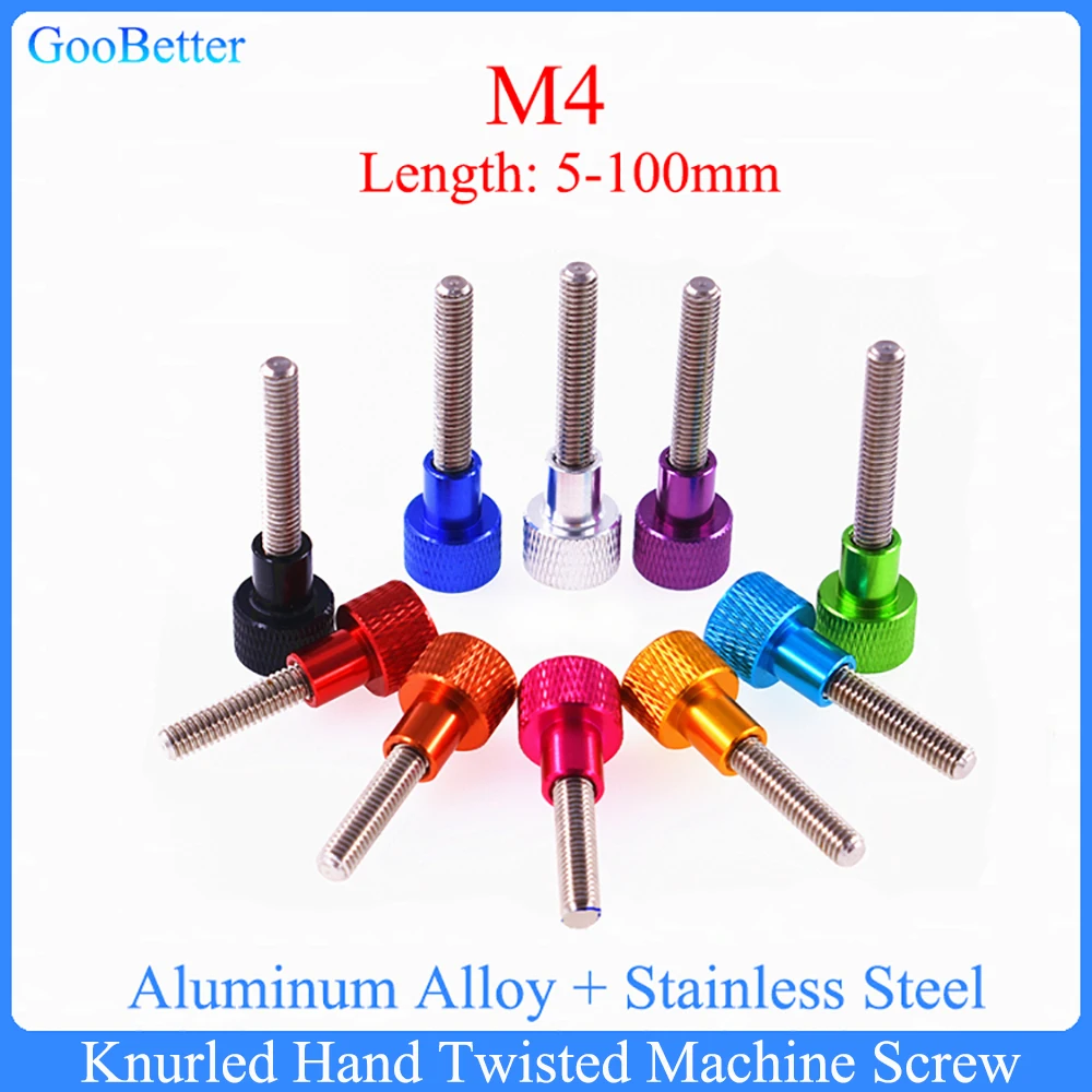 

5Pcs Aluminum Thumb Screw M4 Aluminum Knurled Head Staniless Steel Thread Hand Tighten Thumb Machine Screws Length=5-100mm