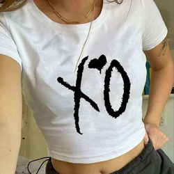 Damskie ubrania Y2k Weeknd Xo T-shirt estetyczny bluzki Vintage bajkowe koszulki z grafiką Grunge szczupły krótki rękaw krótki Top