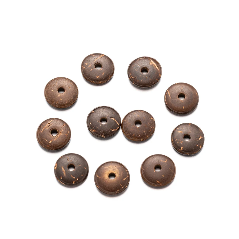 50pcs Black Brown Round Flat Discs Coconut Spacer Loose Beads for DIY Bracelets Needlework Jewelry Making Supplies Accessories