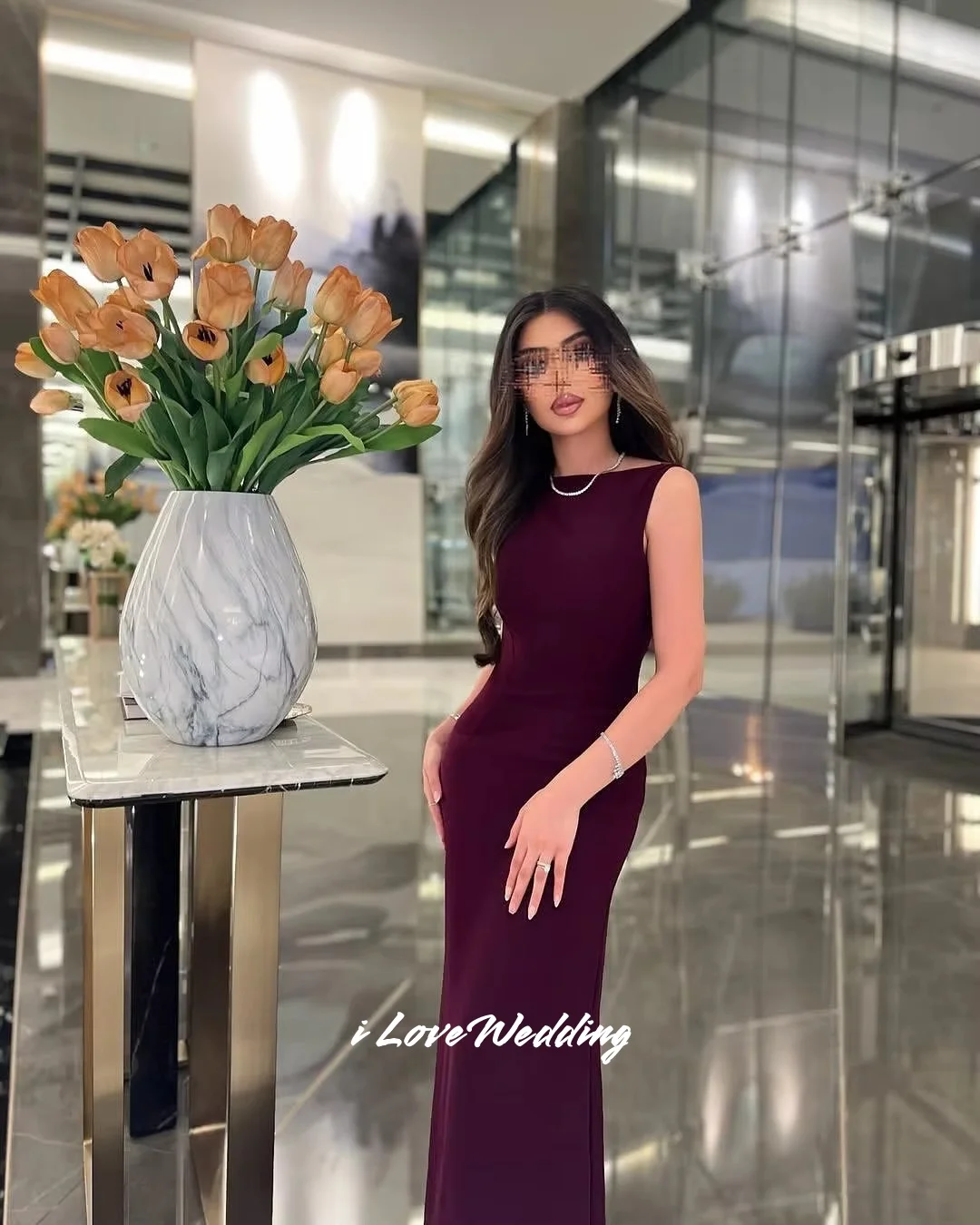 

Purple O-Neck Evening Dress 2025 Satin Sleeveless Backless Mermaid Floor-Length Prom Dress Pleated Wedding Party Dress Customize