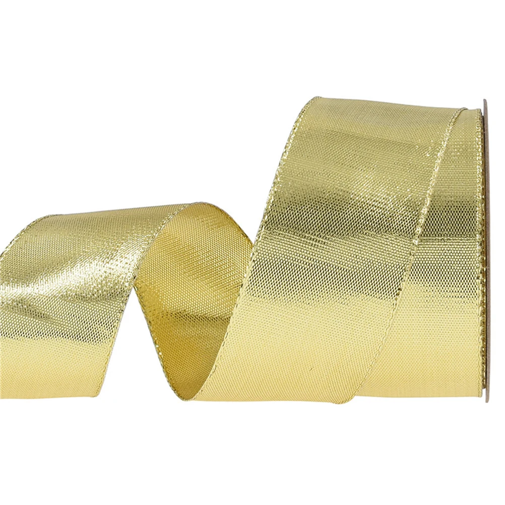 

Golden Ribbon 2.5cm Metallic Wrapping Ribbon Festive Decorative Present Packaging DIY Bouquet Wedding Craft Party
