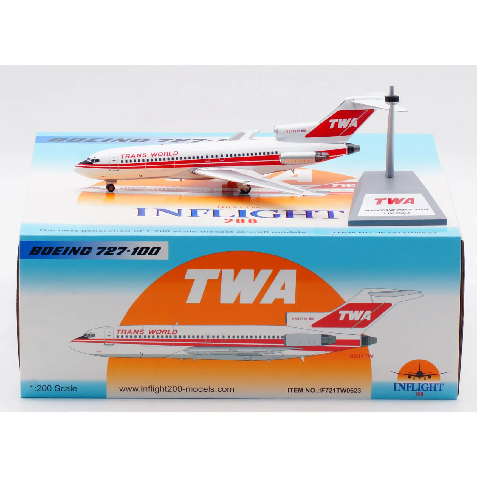 

IF721TW0623 Alloy Collectible Plane Gift INFLIGHT 1:200 TWA WORLD Boeing B727-100 Diecast Aircraft Jet Model N891TW With Stand