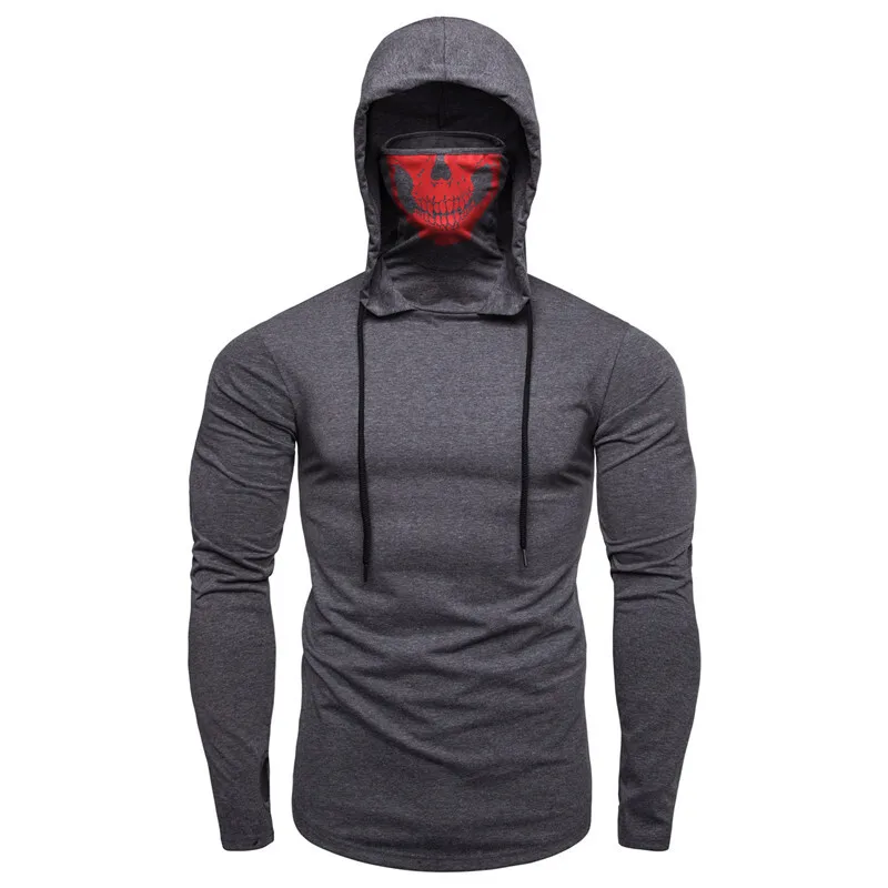 HKSH Spring Summer Elastic Hooded T-shirts Men's Tide Dark Ninja Sweatshirt Skull Mask Streetwear Fashion Print Chic Tops HK1826