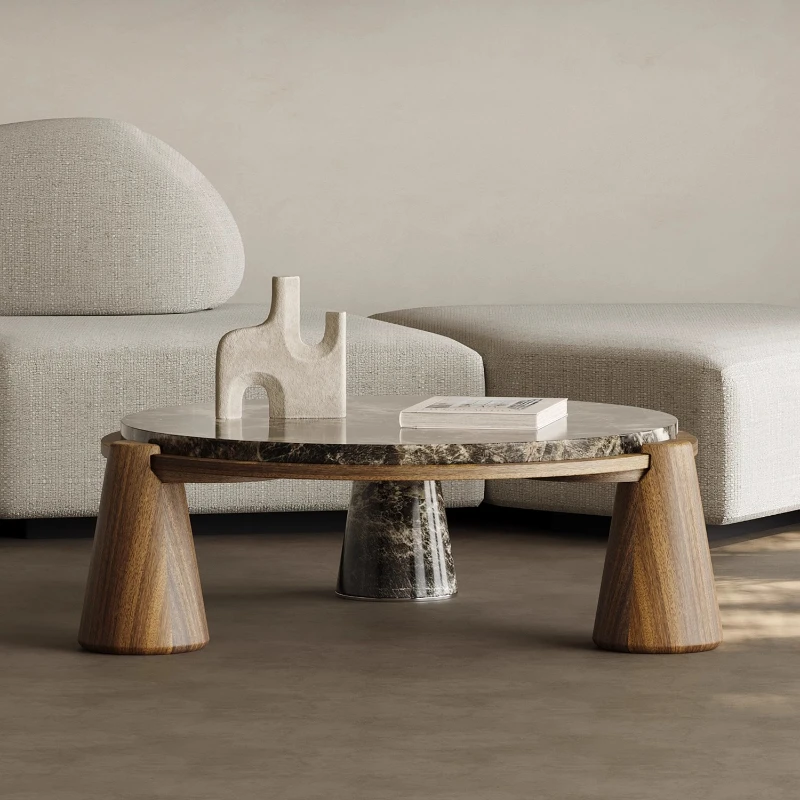 

Marble coffee table living room household small apartment high-end light luxury round coffee table