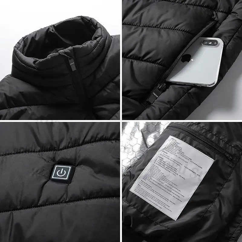 4 مناطق سترة ساخنة سترات تسخين كهربائي الرجال النساء ملابس رياضية سترة ساخنة Bodywarmer Usb الداخلية الحرارة سترة Veste للتخييم #4