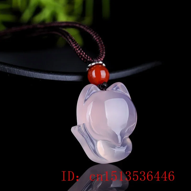 Jade Fox naszyjnik wisiorek naturalna zieleń biały chalcedon chiński moda urok biżuteria rzeźbione Amulet prezenty dla kobiet mężczyzn — zdjęcie 3