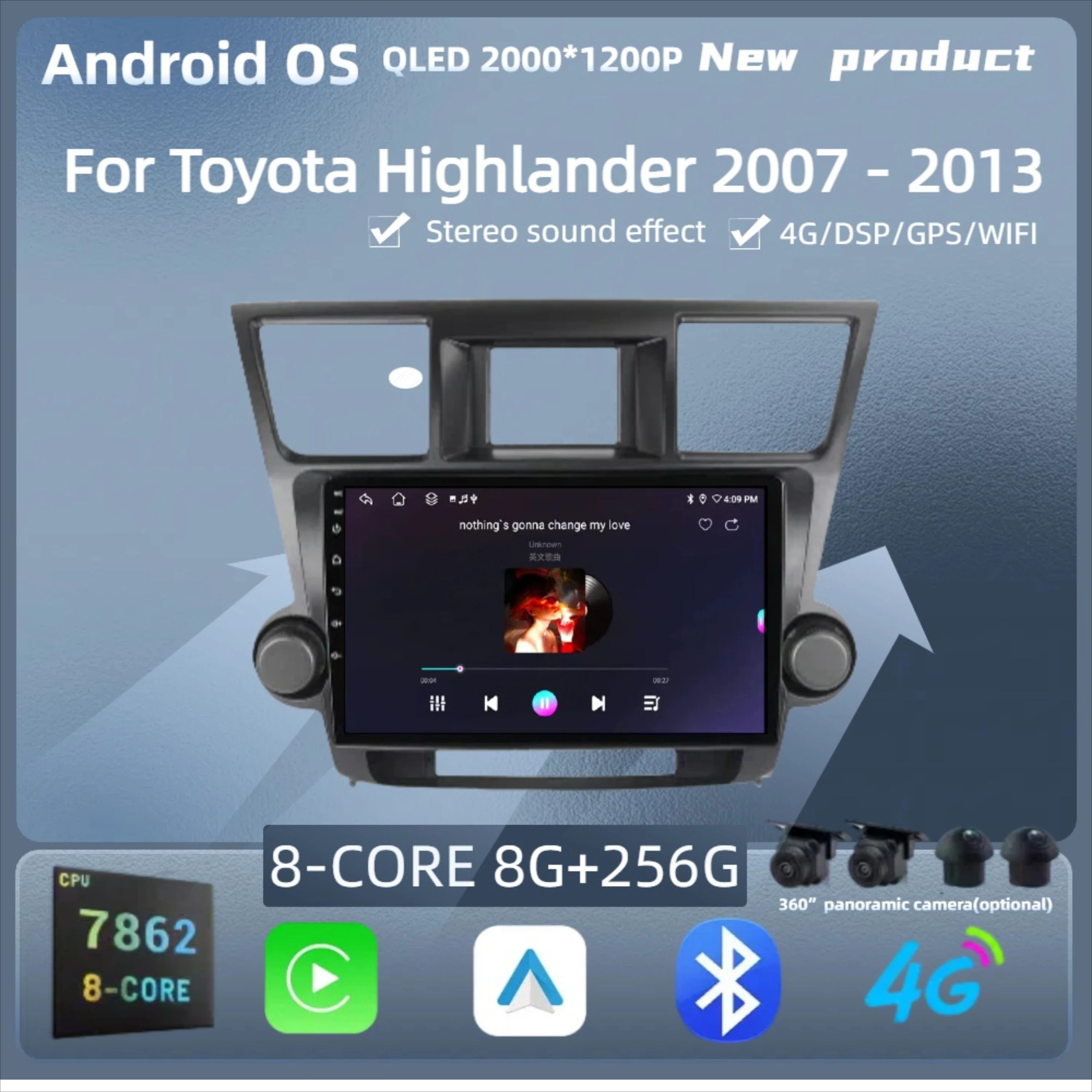 

For Toyota Highlander 2007 - 2013 Car Radio Android 14 Navigation Multimedia 7862S 8G 256G 2K QLED Screen