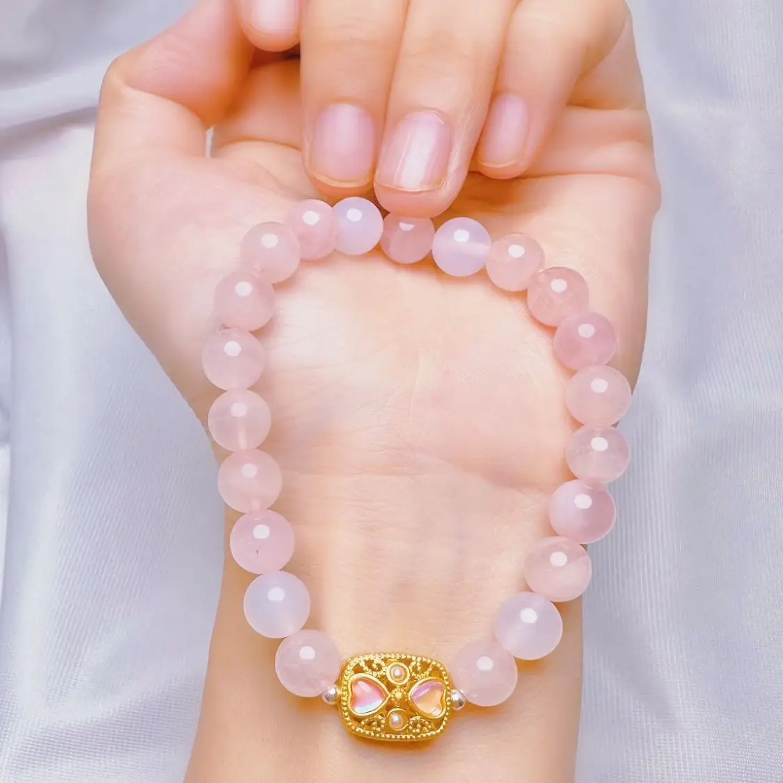 Natural Pink Romantic Agate Bracelet Princess Kawaii Girl Cut Born Lady Handstring Pearlescent Cherry Blossom Light Color Gifts