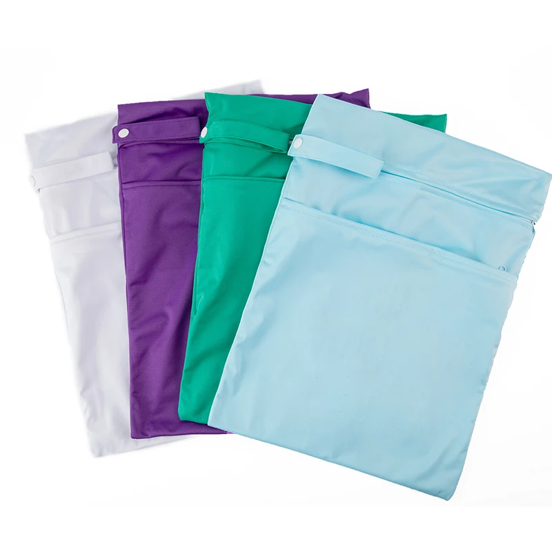 Bolsas de pañales impermeables reutilizables de Color sólido, bolsa de almacenamiento seca y húmeda con dos bolsillos con cremallera para viajes,