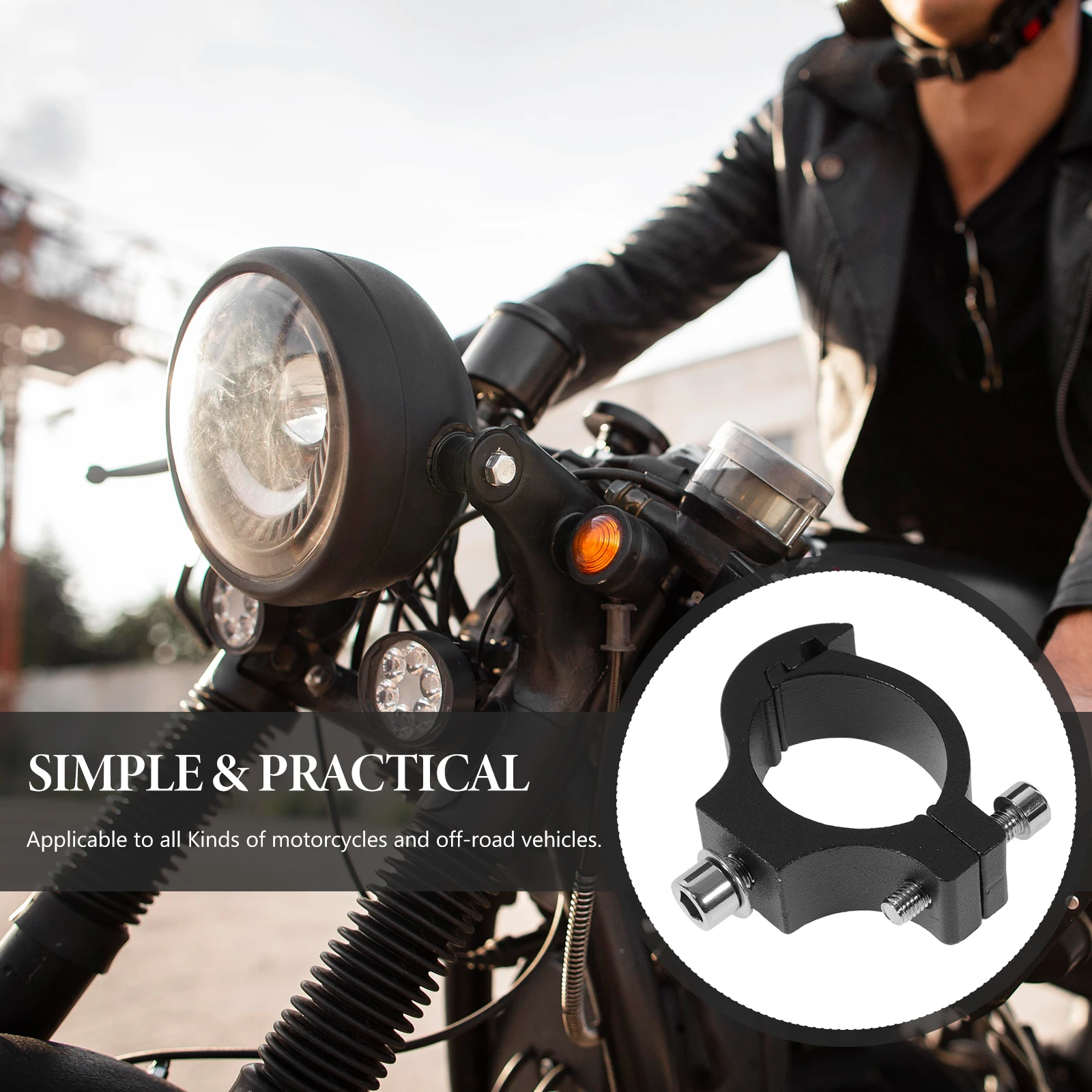 

Motorcycle Spotlight Bracket Single Black Aluminum Alloy Headlight Mounting Clamps Front Fork Lamp Bracket Sturdy Materials Long