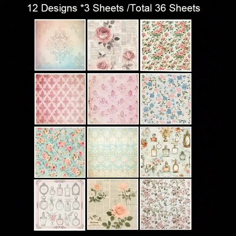 36 ورقة الإبداعية خمر نمط قصاصات ورقية حزمة، القرطاسية خمر الفن الحرفية نمط سكرابوكينغ ورقة لمجلة غير المرغوب فيه