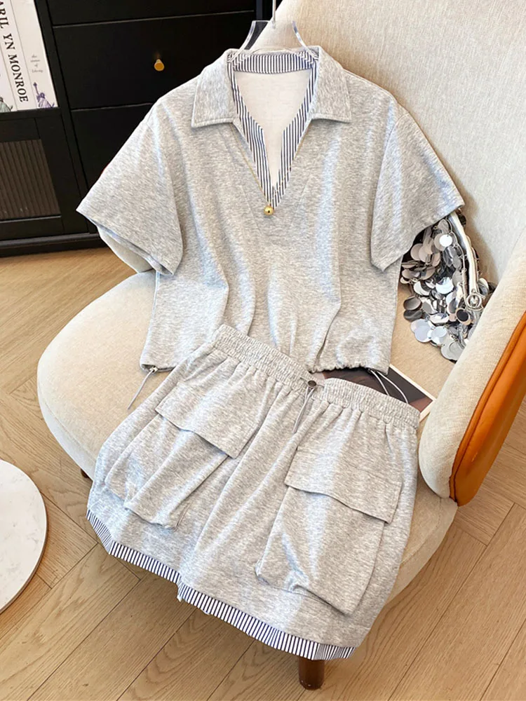 

Женский летний спортивный костюм, футболка с принтом + шорты, комплекты из 2 предметов, модная спортивная одежда, роскошный повседневный спортивный костюм с короткими рукавами