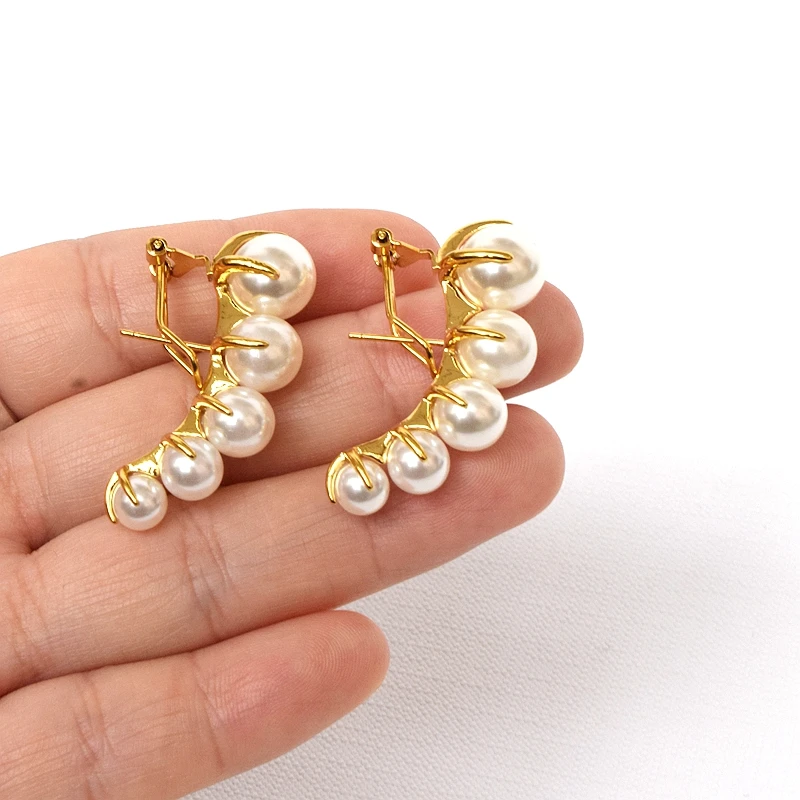 

Brass Faux Pearl Clip Earrings Women Jewelry Punk Party Runway T Show Classic Gothic Korean Japan INS Hiphop Top