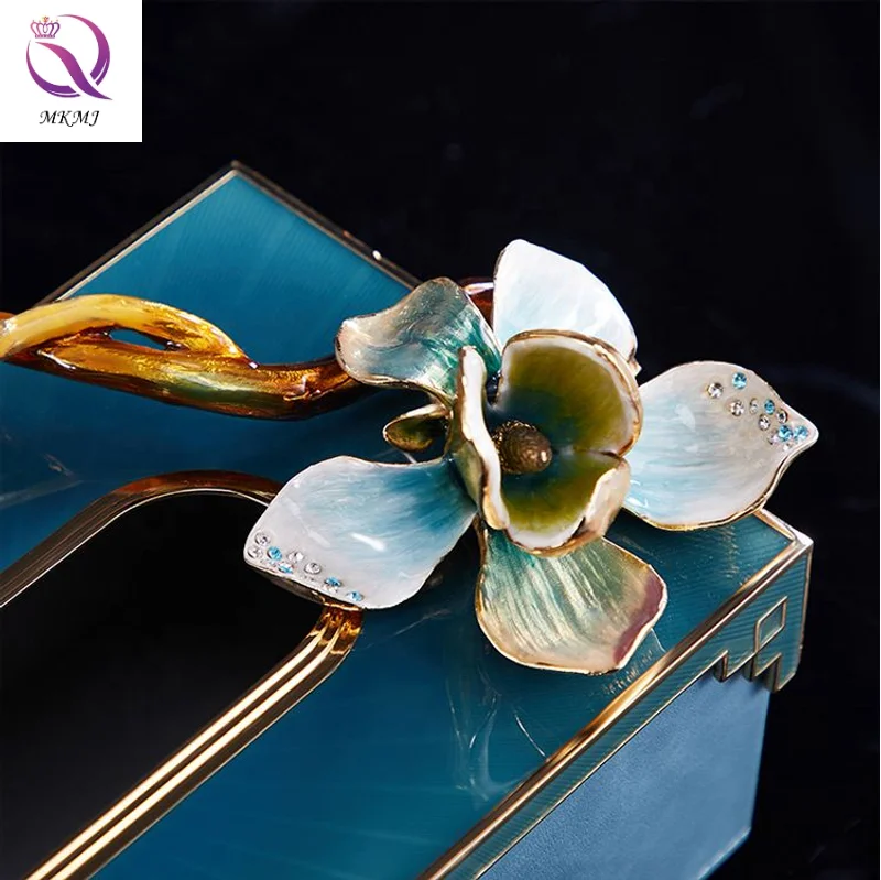 Modern Light Luxury Enamel Decoration Living Room Tabletop Cloisonne Tissue Box Paper Box For  Home Decoration