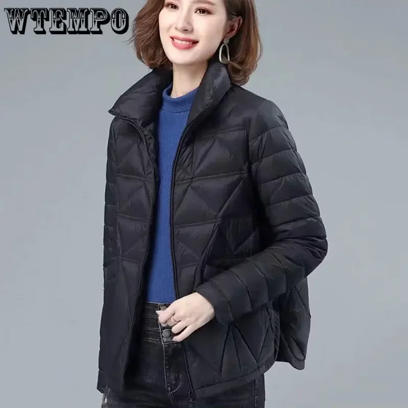 WTEMPO Women\'s Autumn Lightweight Padded Jackets Female Solid Color Short Cotton Coats Casual Pockets Zipper Winter Down Jackets