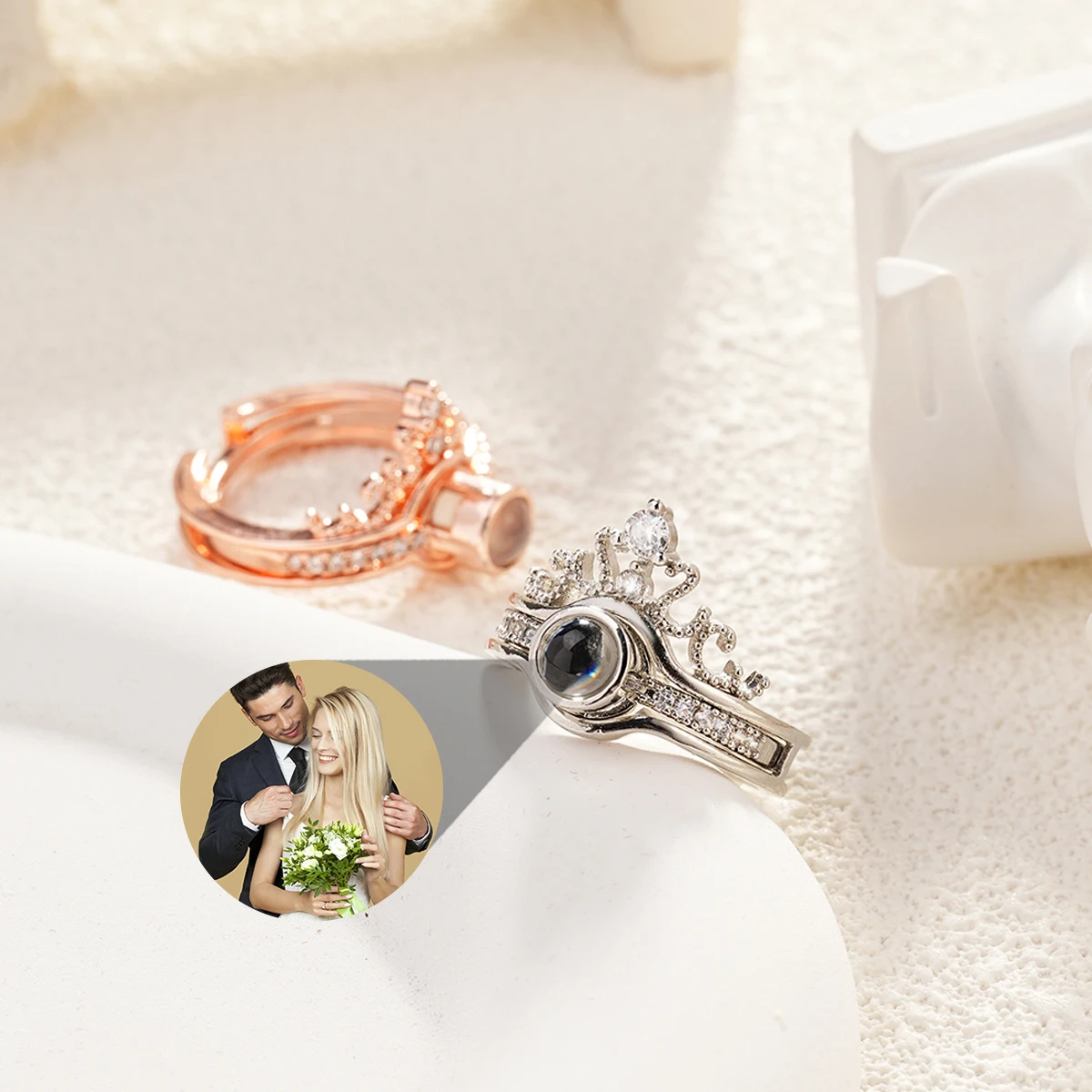 

Crystal Crown Photo Custom Image Ring with Your Picture Family Memory Pet Personalized Projection Rings Valentine's Day Gift